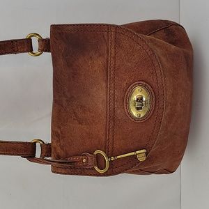 Fossil Turnlock Saddlebag Xbody Bag Lambhide Leather Brown